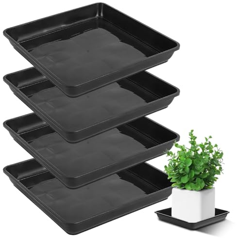CEWROM 4 sottovasi quadrati per vasi da fiori, 30 x 30 cm, colore nero, in plastica, per piante da interni ed esterni