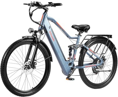 E Bike elektrofahrräder herren damen, Ebike 48V 17.5Ah Akku bis 100km, 27.5x2.8 Zoll electric bike 7-Gang Getriebe mit LCD-Display， Vollfederung E fahrrad 250W Motor 95 N.m 25km/h X27 (X27 Blau)