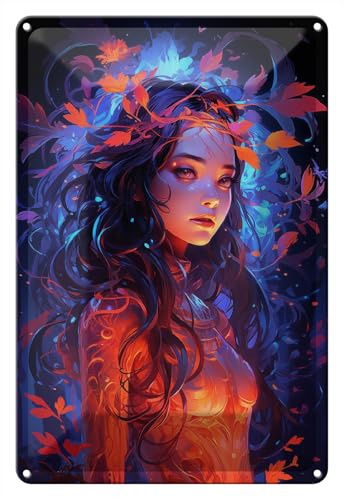 Wallario Blechschild Wandbild aus Metall Magische Herbstgöttin - 20 x 30 cm in Premium-Qualität: Brillante Farben