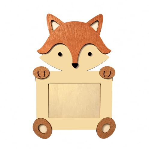 ED-Lumos Holz Fotorahmen Tischaufsteller für Kinder Kinderzimmer Wohnzimmer Dekoration Geburtstagsgeschenke Cartoon Brauner Fuchs Design 5x3.5 inch