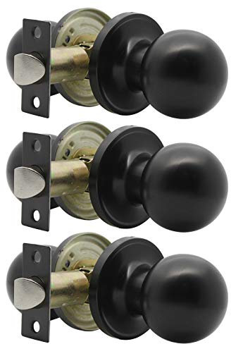 Probrico Matte Black Door Knobs, Black Internal Door Knob Set, Passage Black Door Knob for Interior Doors, Keyless, 3 Pack