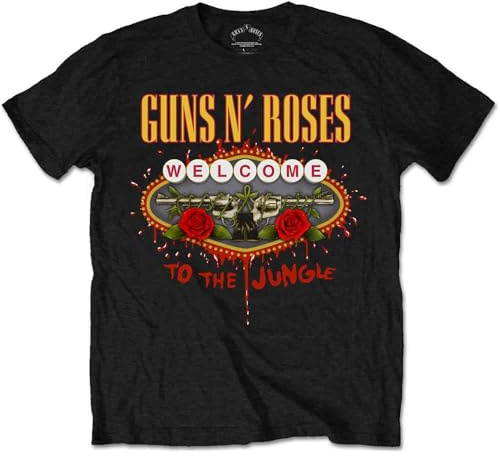 Guns & Roses Men's Guns N' Roses Welcome to the Jungle Regular Fit Crew Neck Short Sleeve T - Shirt, Black (Black Black), Large
