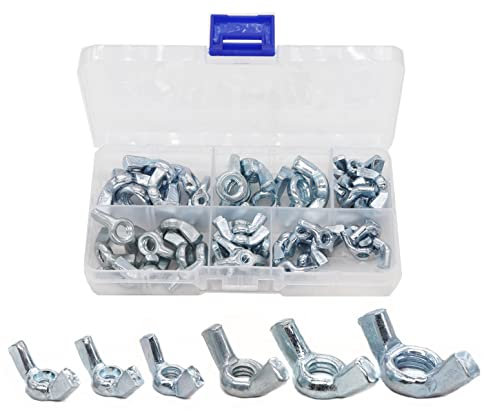 cSeao 28pcs Wing Nuts Assortment Kit Butterfly Nut Zinc Plated, 3/16-16/ 1/4-20/ 5/16-18/ 3/8-16