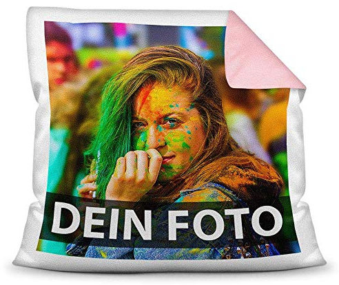 Tassendruck Foto-Kissen Selbst gestalten (40 x 40 cm) - mit Foto individuell Bedruckt/Rückseite Rosa/Personalisierte Geschenk-Idee/Deko-Kissen/Kopf-Kissen inkl. Füllung
