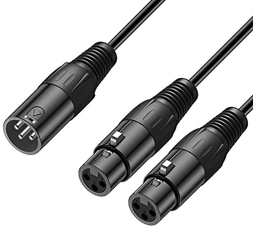 J&D Cable de XLR Macho a Doble XLR Hembra, 2 XLR Hembra a XLR Macho Adaptador de Cable con Cubierta de PVC Micrófono Balanceado Divisor en Y para Mezclador de Grabación AMP Limiter Speaker, 0,48m