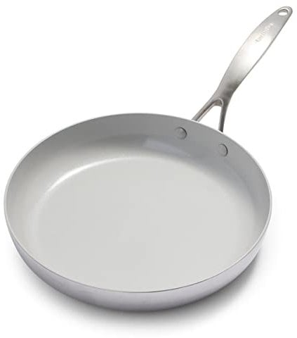 GreenPan Venice Pro Tri-Ply Stainless Steel Healthy Ceramic Non-Stick 28cm Frying Pan Skillet, PFAS Free, Multi Clad, Induction, Oven Safe, Silver
