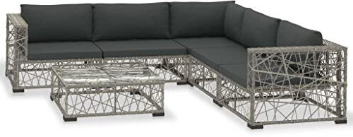 vidaXL 6-delige Loungeset met kussens Poly Rattan grijs