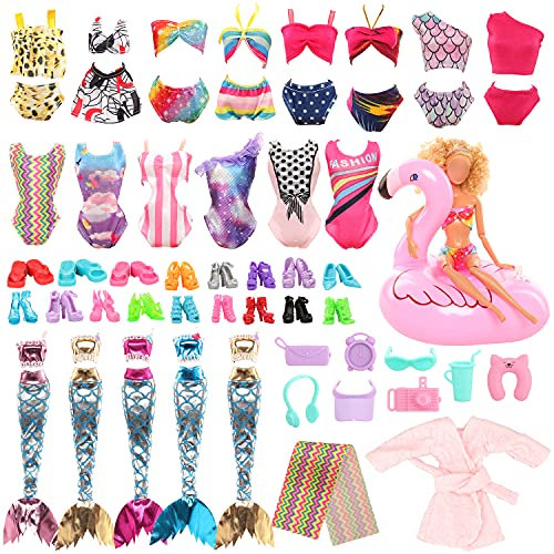 Miunana 25 Accesorios para 11.5 Pulgadas Muñeca De 28-30 cm: 4 Trajes De Baño + Pijama + Toalla + Salvavidas + 2 Ropas Sirena + 8 PCS Zapatos + 8 Accesorios (Seleccionado Al Azar