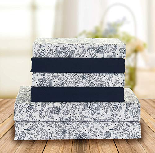 Elegant Comfort Luxuriöses, weiches Bettlaken, Paisley-Muster, 1500, hochwertige Hotelqualität, Mikrofaser, Weichheit, Knitter- und lichtbeständig (6-teilig), Kingsize-Bett, Paisleymuster Marineblau