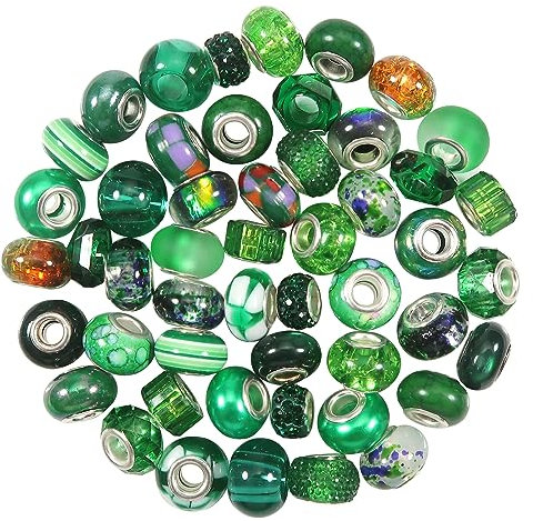 TOAOB 50 Stück Europäische Perlen 20 Stile Grün Große Loch Strass Charms Spacer Perlen Für DIY Handwerk Armbänder Halsketten Schmuckherstellung