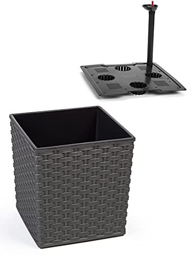 Bac à fleurs exterieur avec système d'arrosage en plastique en rotin Couleur : graphite avec insert amovible en cm : 29 x 29 x 31 cm – XL