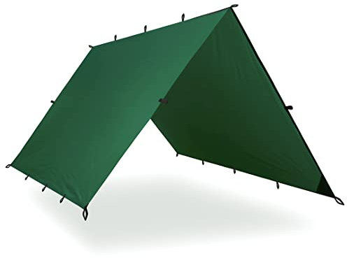 AquaQuest Safari wasserdichte Camping-Plane - Leichter Sonnenschutz oder Regenschutz - Wandern, Rucksackreisen & Hängematte, 6 x 4 m Grün