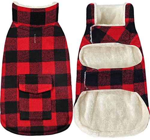 Malier Klassischer Fleece-Hundemantel mit Tasche, winddicht, warm, Winterkleidung für kleine, mittelgroße und große Hunde, Rot, Größe XXL