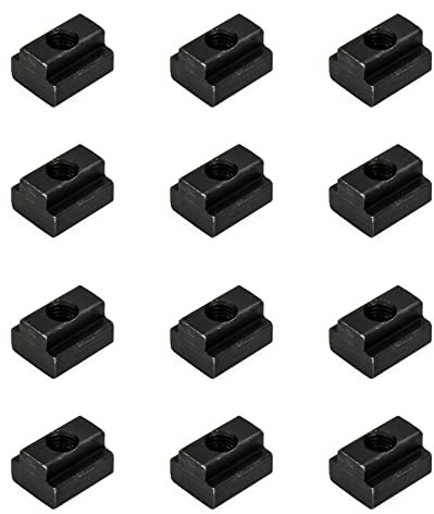 Tsnamay M6 T-Slot Nut,Black Oxide Finish,Grade 8.8,1/4 Threads,Slot Width 8mm,Slot Depth 4mm,Total Depth 10mm,Pack of 12