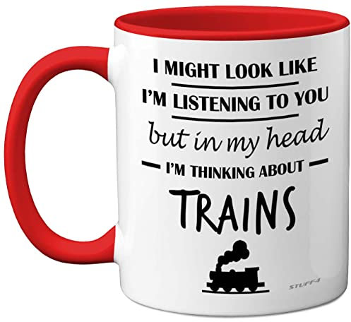 Stuff4 Regalos de tren de vapor para hombres – Taza de cerámica con mango rojo de 325 ml con mango rojo de cerámica de alta calidad
