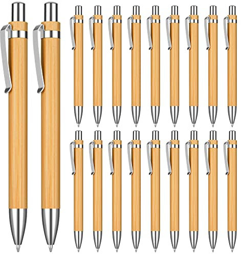OSDUE Kugelschreiber Set, 20 Stück Bambus Kugelschreiber, Hochwertiger Bambus Kugelschreiber, Holzkugelschreiber für Schreiben, Journaling, Schule, Bürobedarf, Abschlussgeschenk
