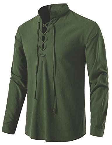 LucMatton Herren-Kostüm mit Schnürung, Baumwolle, mittelalterliches Vintage-Kostüm, Armee-grün, XXL