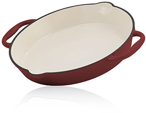 Mahlzeit Sartén Redonda de Hierro Fundido Esmaltado Dark Cherry | Ø 29 cm | Sartén Parrilla con Dos Asas y Dos Picos | Sartén para Barbacoa, Cocinas de Gas, Eléctricas, de Inducción