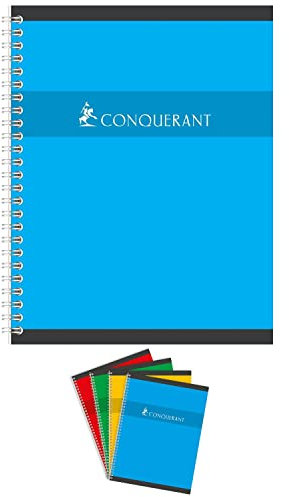 CONQUÉRANT Lot de 3 Cahiers Spiralé 24x32CM 100p 70g grands carreaux coloris aléatoires