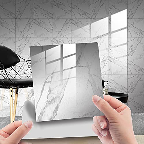 HORIWE Fliesenaufkleber Marmorierung 10x10cm Wandfliese Aufkleber 20 Stück PVC Fliesensticker Fliesen Folie Selbstklebende Tapete Wasserdicht Wandaufkleber für Küche, Schrank, Möbel, Tisch (Weißer)