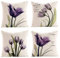 OCEUMACO Leinen Kissenbezug 45x45 Lila Blumen Muster Kissenhülle 4er Set Quadratisch Dekokissen Sofakissen Bezug für Couch Landhausstil Kissen Kissenbezüge Deko Zierkissen Couchkissen Outdoor