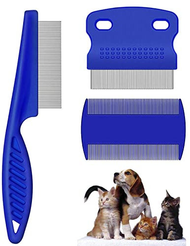 3 Stück Katze Hund Flohkamm, Floh Tränenfleckentferner Kamm, Pet Hund Katze Pflege Kamm, Edelstahl Sichere Metall Zahnentfernung Kämme für Effektiv Gegen Flöhe & Läuse Profi FlohKamm