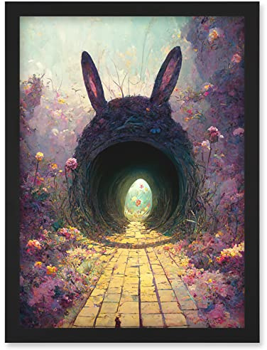 Doppelganger33 LTD Down The Rabbit Hole Alice In Wonderland Easter Bunny Tunnel Artwork Framed Wall Art Print A4