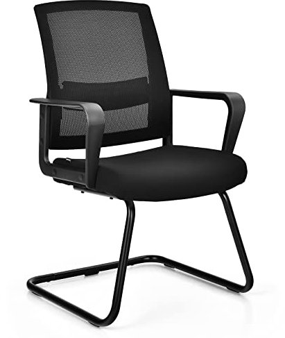 GOPLUS Bürostuhl ergonomisch, Konferenzstuhl mit Lendenwirbelstütze & Armlehne, Empfangsstuhl Rückenschonend, Computerstuhl Schwingstuhl, für Büro Zuhause