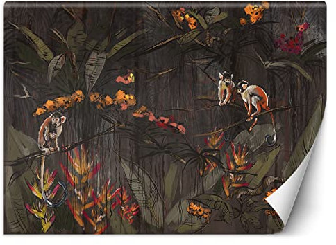 Feeby Fototapete Dschungel Affe Blätter 350x245 cm Grün XXL Vlies Wandtapete Tapeten Wohnzimmer Schlafzimmer Jugendzimmer Moderne Design Wandbild Wand Dekoration Tropen Exotisch Blumen