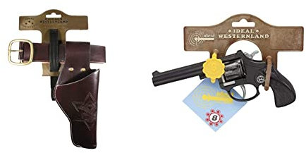 Bauer Spielwaren 7500154 J.G.Schrödel Gürtel Duell: Pistolengürtel mit 1 Holster für Die Spielzeug-Pistole, 55–90 cm, dunkelbraun & J.G. Schrödel 1012881 - R88 8-Schuss auf Tester Pistole, 18 cm