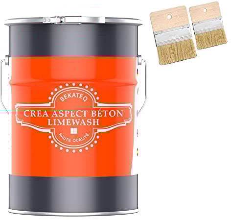 BEKATEQ Aspect béton Gris béton 3kg, LIMEWASH Style jusqu'à 7,5m², Enduit effet béton avec outils, béton apparent, décoration murale sans joints pour salle de bain, toilette, salon, bureau S1002