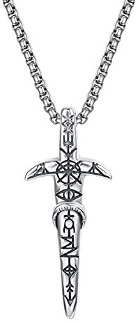 KINGWHYTE Sword Necklace 925 Sterling Silver Viking Runes Vegvisir Pendant Vintage Amulet Jewellery for Men Women