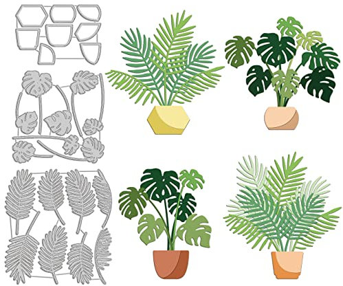 INFUNLY 24pcs Leaf Die Cut Metal Palm Leaves Cutting Dies Flower Pot Embossing Stencil Tropical Plant Die Cuts for Summer Card Making DIY Scrapbooking Paper Album Decor Easter Gift