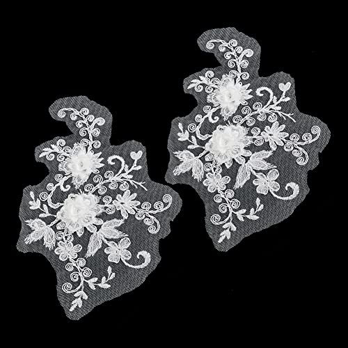 CHGCRAFT 2Pcs Blume Stickerei Spitze Patches 3D Floral gestickt Nähen auf Applique Patches für DIY Brautkleid Kleid Bodice Kostüm Kleidung Handwerk, 205-210mm Länge