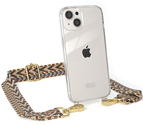 EAZY CASE Handykette - Verstellbares Taschenband kompatibel mit iPhone 13, Schulterriemen, Handykordel mit Silikon Hülle, Umhängetasche, Hell Braun/Braun - Endstücke Gold