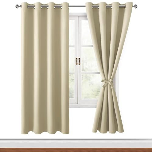 Hiasan Verdunklungsvorhänge Gardinen mit Ösen,Hell beige Blickdicht Vorhänge,2 Stück,140 x 200 cm (Breite x Höhe),weiche Schiebevorhänge für Schlafzimmer,Wohnzimmer usw.