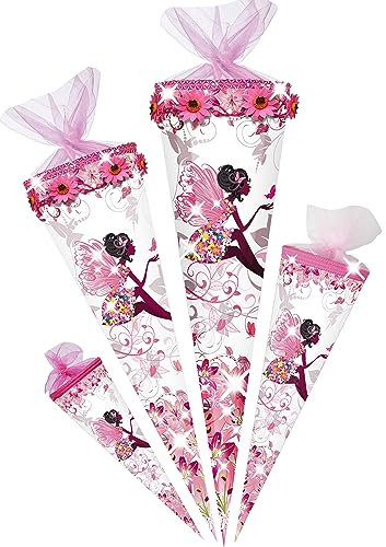 alles-meine.de GmbH Schultüte - Blumenfee/Schmetterlings Fee 70-100 cm Größe wählbar Zuckertüte - Tüllabschluß/Filzabschluß - eckig/rund - Mädchen - klein & groß - ..