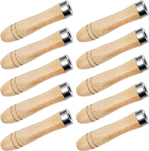 LATRAT Pack of 10 Wooden Handle File Wooden Handles Wooden Wheelbarrow Handles Wooden Handles Hoof Rasp Wood File Long 11 cm and 6 mm Hole for Files, Rasps and Chisels
