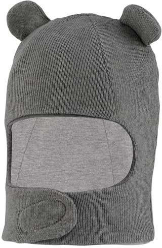 LACOFIA Baby Schalmütze Kleinkind Jungen Mädchen Schlupfmütze Kinder Warm Wintermütze Earflap Beanie Strickmütze Bär Hut mit 2 Öhrchen Dunkelgrau 2-4 Jahre L