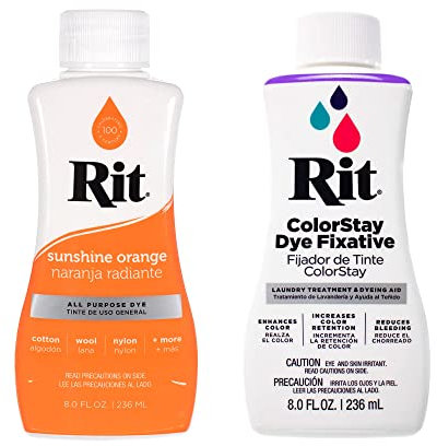 Rit Dye - Tinte líquido para tela de 8 onzas para ropa, decoración y manualidades, color naranja sol con fijador de color