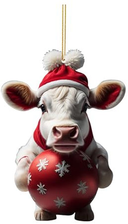 Weihnachtsdeko 2D Weihnachtskuh Anhänger Acryl Kuh Weihnachtsschmuck Lustig Weihnachtskugel Kuh Ornament Fenster Tür Auto Hängende Deko Party Weihnachten Geschenk Christbaumschmuck (K1, OneSize)