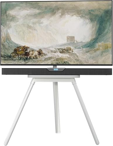 PUTORSEN Cavalletto per TV universale da 45 a 65 pollici, girevole e regolabile in altezza, supporto da pavimento con solida base in acciaio, supporta fino a 39,9 kg, VESA max 400 x 400 mm (bianco)