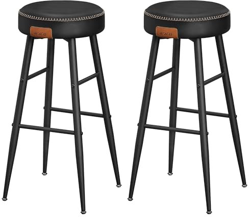 VASAGLE EKHO Kollektion - Barhocker, 4er Set, Barstuhl, Küchenstuhl, Kunstleder, Mid-Century-Modern-Stil, 76,2 cm hoch, für Küche, Esszimmer, einfacher Aufbau, tintenschwarz LBC290B01