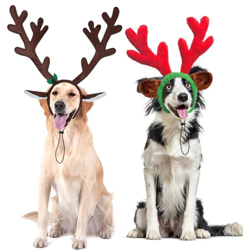 Mfsdai Serre Tete Renne Noël de Père pour Chien,Décoration Accessoires Réglable pour Animaux de Compagnie