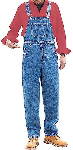 IQYU Salopette de travail pour homme - Bleu - Salopette en jean pour homme - 4XL - Combinaison baggy - Pantalon cargo d'été - Salopette de travail en denim - Combinaison de travail - Onesie -