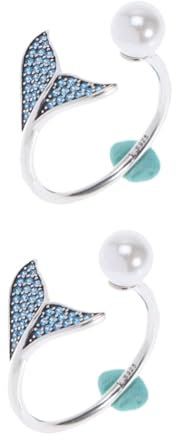 VALICLUD 2stücke Verstellbarer Meerjungfrauenmuster Ring Mit Perlen Charmanter Sterling Silber Ring Für Damen Anpassbar Für Partys Und Besondere Anlässe