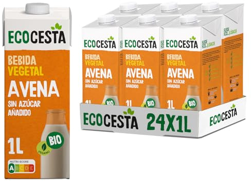Ecocesta - Pack de 6 Unidades de 1 L de Bebida Ecológica Vegetal de Avena - Sin Azúcar Añadido - Apto para Veganos - Ideal para Tomar Sola, con Café o en Batidos (Paquete de 4)