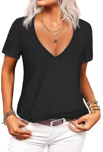 Zeagoo Womens Short Sleeve T Shirt V Neck Summer Casual Going Out Top Tee Shirts Black XL