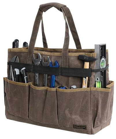 Große Werkzeugtasche aus Segeltuch - Eine große Haupttasche und 8 Außentaschen - Strapazierfähiger Werkzeugkoffer aus gewachstem 16-Unzen-Segeltuch mit Griff - Werkzeug nicht im Lieferumfang enthalten