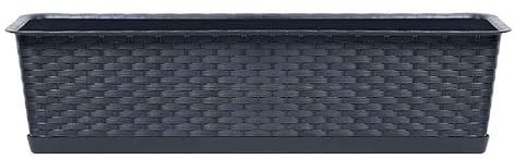 Blumenkasten Rechteckig, Blumentopf Balkonkasten, Pflanzkasten, Blumenkübel, Geländerkasten, Rattan-Optik, Kunststoff 50, 60, 70, 80 cm Anthrazit, Mocca, Brown (Anthrazit, 80 cm)